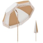 Parasol de plage - outsunny - inclinable - ancrage au sable franges et hauteur r�glable - polyester - ...