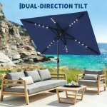 Parasol solaire avec led - lunsy - dimensions 198x300x253 cm - bleu marine - toile rectangulaire 65 x ...