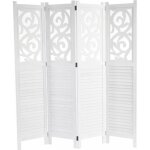 Paravent - décoshop26 - 4 panneaux - bois de paulownia - blanc - pliable - intérieur Paravent - décoshop26 - 4 panneaux - bois de paulownia - blanc - pliable - intérieur