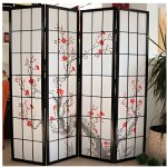 Paravent cerisier - fleur noir - 3 pans