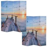 Paravent - décoshop26 - par04012 - 4 pans - motif coucher du soleil - bois et tissu polyester Paravent - décoshop26 - par04012 - 4 pans - motif coucher du soleil - bois et tissu polyester