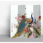 Paravent - fine asianliving - 4 panneaux - toile non tisse - blanc multicolore - 160x180 cm