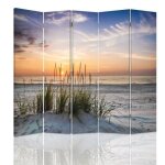 Paravent imprimé sur toile plage coucher de soleil 180x170 cm 5 panneaux deux faces paysage mer herbe ... Paravent imprimé sur toile plage coucher de soleil 180x170 cm 5 panneaux deux faces paysage mer herbe ...
