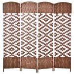 Paravent intérieur 4 panneaux pliables séparateur de pièce bois de peuplier tressé osier marron blanc ... Paravent intérieur 4 panneaux pliables séparateur de pièce bois de peuplier tressé osier marron blanc ...
