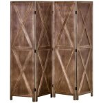 Paravent intérieur 4 panneaux style campagnard chic - séparateur de pièce avec croisillons - bois paulownia ... Paravent intérieur 4 panneaux style campagnard chic - séparateur de pièce avec croisillons - bois paulownia ...