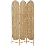 Paravent int�rieur - homcom - 3 panneaux - pliable l�ger et tiss� - style boh�me - 120 x 170 cm - bois ...