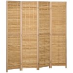 Paravent intérieur séparateur de pièce pliable 4 panneaux dim. 160l x 170h cm bois bambou 160x18x170cm ... Paravent intérieur séparateur de pièce pliable 4 panneaux dim. 160l x 170h cm bois bambou 160x18x170cm ...
