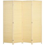 Paravent intérieur séparateur de pièce pliable 4 panneaux dim. 180l x 180h cm bois pin bambou coton 180x1x180c ... Paravent intérieur séparateur de pièce pliable 4 panneaux dim. 180l x 180h cm bois pin bambou coton 180x1x180c ...