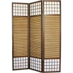 Paravent japonais sparateur de pice avec bambou en bois de 3 pans coloris marron