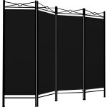 Paravent en metal et tissu 180x160cm 4 panneaux sparateur de pices noir pas cher