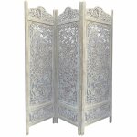 Paravent - ethnique - bois de manguier et mdf - 150x2x180 cm - blanc - décapage Paravent - ethnique - bois de manguier et mdf - 150x2x180 cm - blanc - décapage