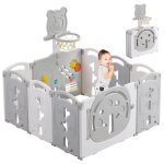 Parc b�b� 10 panneaux avec panier de basketparc pliable en plastique avec panneaux � jouetsgris110�110cm ...
