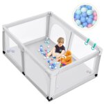 Costway parc bb 120x190x68cm avec 2 anneaux 2 portes  fermeture eclair 50 balles pieds antidrapantes ...