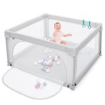 Parc bb 126 x 126 x 68 cm costway - 50 balles ocaniques - filet doux - porte  glissire - 2 anneaux ...