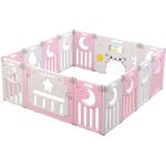 Parc b�b� en plastique 12 + 2 panneaux d?activit� et porte barri�re s�curit� enfant pliable - rose