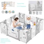 Parc bb plastique 14 panneaux parc pour enfants - clture pliant de protection bb 150x150cm xxl - ...