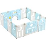 Parc b�b� en plastique dripex - 12 + 2 panneaux d?activit� et porte barri�re s�curit� - bleu