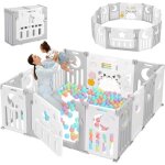 Parc b�b� plastique pliant 12 + 2 panneaux d?activit� et porte barri�re s�curit� enfant protection int�rieur ...