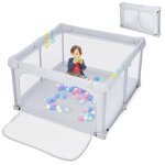 Costway parc b�b� pliable 124 x124cm en tissu oxford avec 4 poign�es maille respirante 50 balles oc�aniques ...