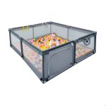 Parc pour b�b� relaxdays 200 x 200 cm parc 50 balles 2 anneaux aire de jeu s�curis�e tissu oxford gris ...