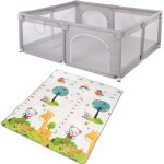 Parc pour enfants - goldcmn - avec tapis et 2 anneaux de suspension - gris - 1. 5 * 1. 8m