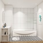 Pare baignoire 100x140cm paravent pivotant avec porte - serviette en inox et 2 �tag�res5mm verre de s�curitfac ...