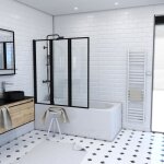 Pare baignoire pivotant 3 volets noir mat - 125x143 cm - verre tremp 4 mm - zaggy dark