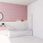 Pare baignoire blanc mat au angle arrondis pivotant � 180 degr�sl70xh130cm4mm verre tremp� style industriel ...