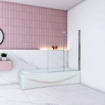 Pare baignoire chrome au angle arrondis pivotant 180 degr�sl120xh140cm 6mm verre anticalcaire avec porte ...