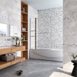 Pare baignoire chrom� pivotant l. 100 x 140 cm avec 2 �tag�res et porte - serviette - 6mm verre s�curit� ...