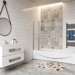 Pare baignoire chrom� pivotante l. 120 x 140 cm avec 2 �tag�res - 6mm verre s�curit� - solution pratique ...