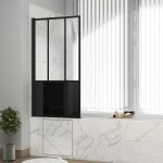 Pare baignoire pivotant 140x80cm type industriel - profil noir mat - verre tremp - glassy screen