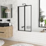 Pare baignoire pivotant 70x120cm - 2 volets noir mat - verre tremp� 4mm - duplo