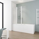 Pare baignoire rabattable 3 volets 124x130cm verre transparent 5mm profil blanc schulte