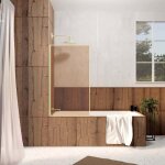 Pare baignoire rabattable 75x130 cm - verre tremp fum brun - finition or dor bross