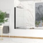 Pare baignoire rabattable 80x140cm - profil noir mat - verre tremp ondul 5mm - wavy