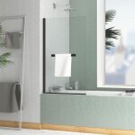 Pare baignoire rabattable avec porte - serviette 70x120 cm - profilé noir mat - verre 4 mm Pare baignoire rabattable avec porte - serviette 70x120 cm - profilé noir mat - verre 4 mm