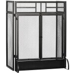 Pare - feu large pour chemine ou pole - homcom - 3 volets pliables et double porte - mtal noir