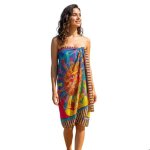 Par�o plage femme marron & rose fleurs 150x100 cm ? l�ger & fluide ? vacances