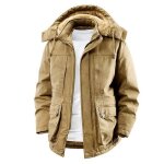 Parka homme hiver a capuche grande taille multi - poches couleur unie - kaki