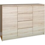 Parme - commode style moderne chambre / salon / bureau - 120x40x97 - 2 portes + 4 triroirs - meuble de ...