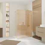 Paroi de douche 120x200 cm - verre tremp fum brun - cadre et bras en aluminium or dor bross