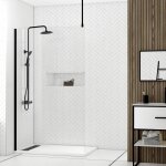 Paroi de douche 120x200cm verre transparent - profil� + barre plafond noire - freedom 2 black