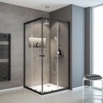 Paroi de douche accs d'angle extensible ajustable de 75  90x180 cm, portes coulissantes, profil noir, ...