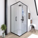 Paroi de douche coulissante indus - noir - 90x90 cm - verre trempé 6mm - aurlane Paroi de douche coulissante indus - noir - 90x90 cm - verre trempé 6mm - aurlane