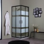 Paroi de douche coulissante srigraphie 80x80 avec profils noirs mats city
