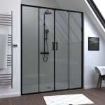 Porte de douche double coulissant 160x200 cm - verre transparent - profil� noir - crush