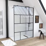 Paroi de douche a litalienne serigraphie type brique - 140x195cm - profile noir mat - verre 5mm Paroi de douche a litalienne serigraphie type brique - 140x195cm - profile noir mat - verre 5mm
