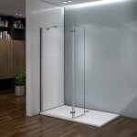 Paroi de douche fixe largeur 90 cm avec retour pivotant 40cm 8mm verre tremp anticalcairehauteur 200 ...