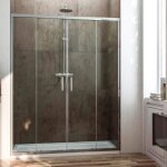 Paroi de douche frontale 2 portes coulissantes et 2 paneaux fixes 200cm transparent Paroi de douche frontale 2 portes coulissantes et 2 paneaux fixes 200cm transparent